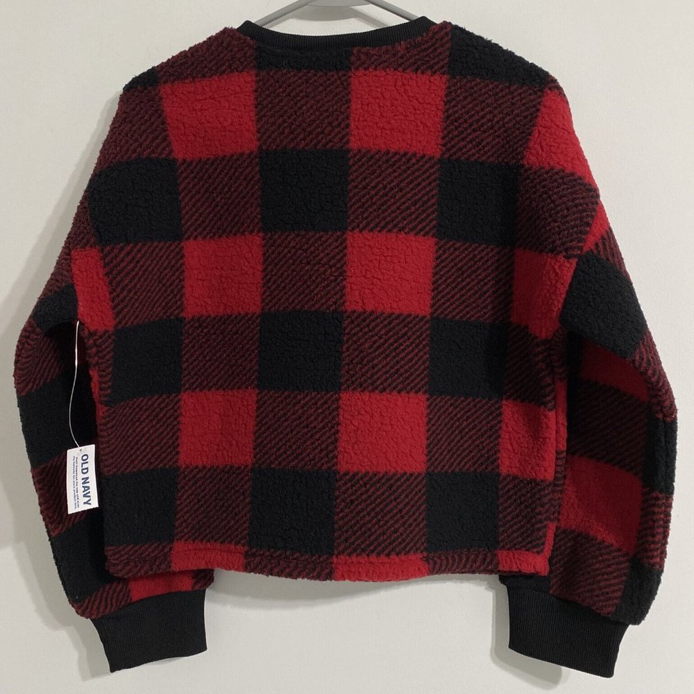 Old Navy Sherpa Shirt Girl's XL 14-16 Red Black Buffalo Plaid Fleece NEW - Picture 2 of 4